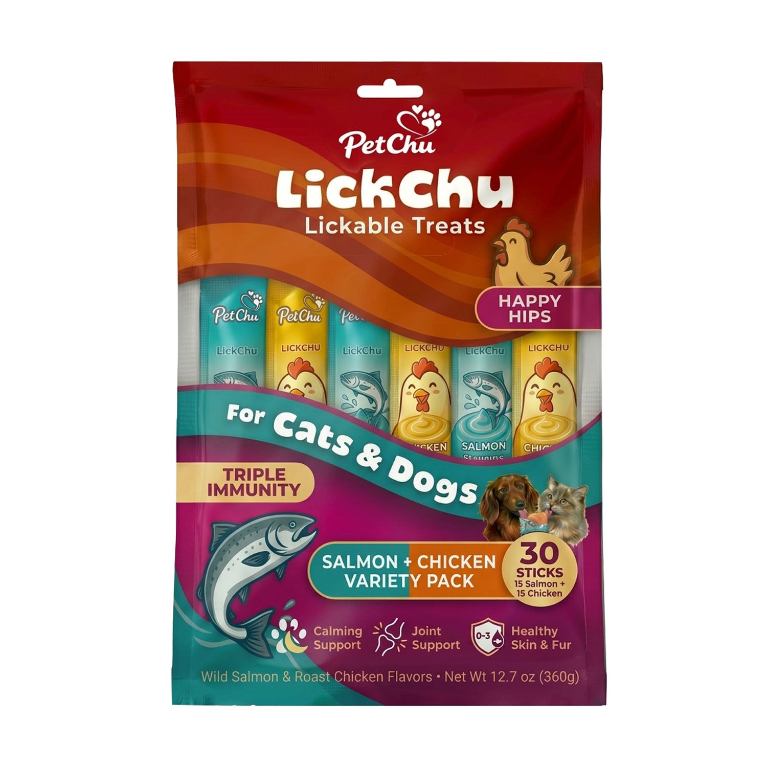 LickChu Lickable Treat: Duo - Chicken & Salmon 30 Pack